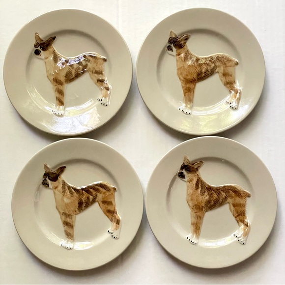 Ermo Zoo Handpainted Set of 4 Boxer Dog Plates 7" - Picture 1 of 5